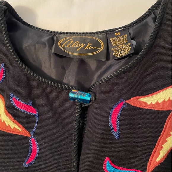 🧥 Alex Kim Black Jacket w/Bright Floral Appliqués & Embroidery. Size Medium. 🧥 - Picture 9 of 16